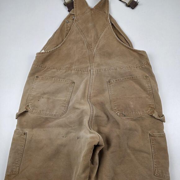 Carhartt Bib Overalls Mens 40x32 Brown Duck Insulated Double Knee Workwear - Picture 12 of 14